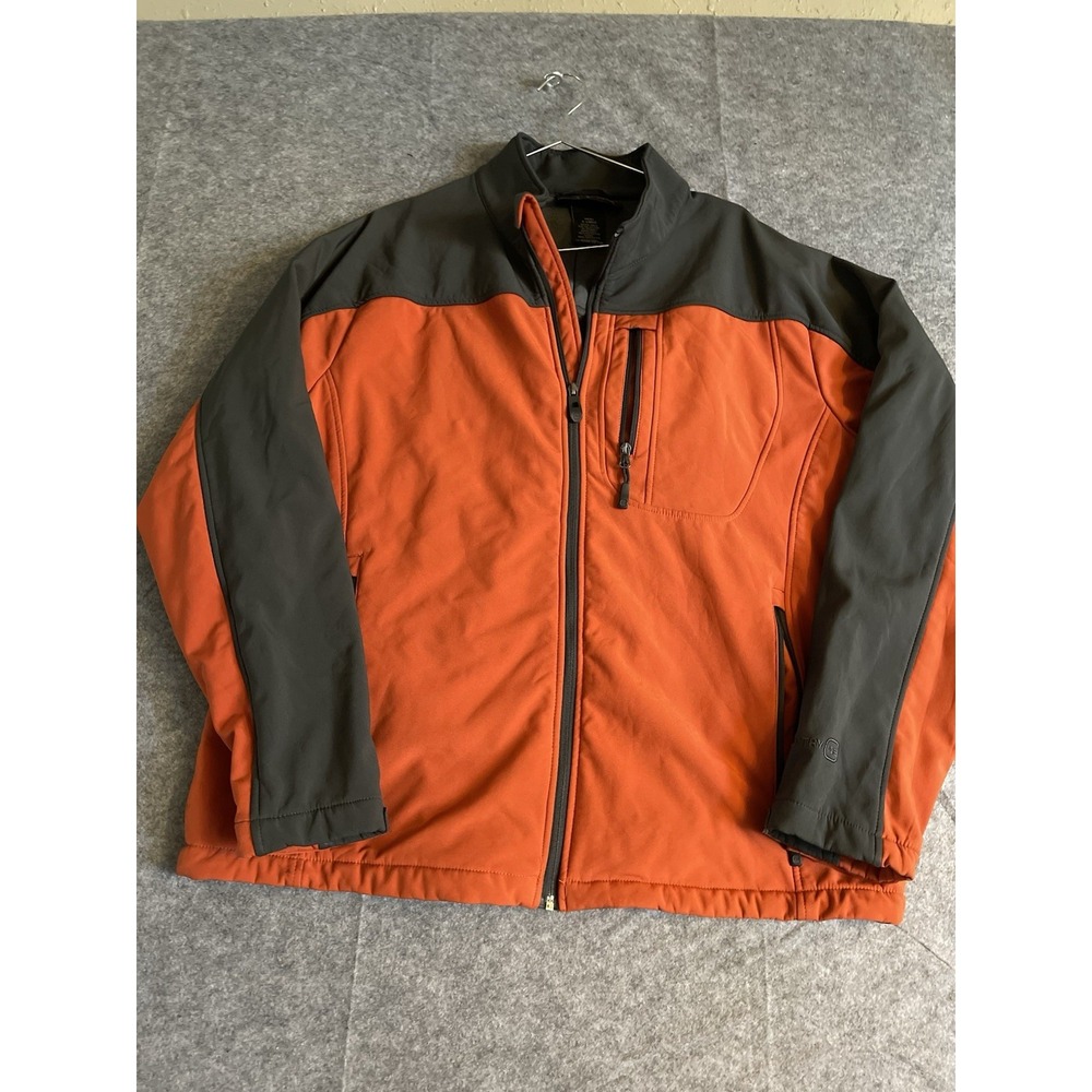 Free Country Men's Softshell‎ Jacket XL Orange Gray Full Zip Outdoor Hiking Coat